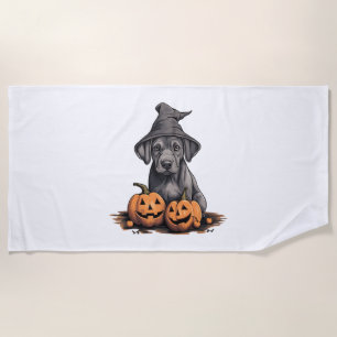 Halloween Witch Hat Pumpkin Dog Great Dane Beach Towel
