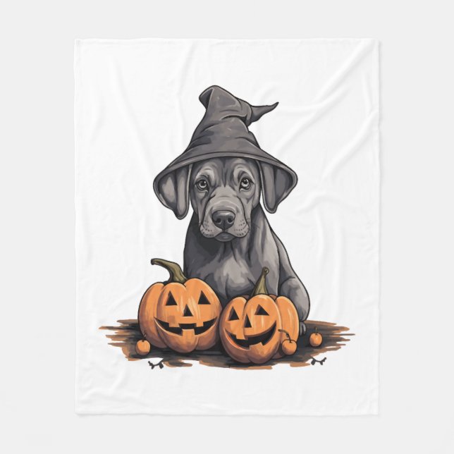 Halloween Witch Hat Pumpkin Dog Great Dane Fleece Blanket (Front)