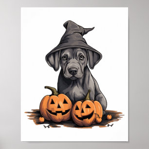 Halloween Witch Hat Pumpkin Dog Great Dane Poster