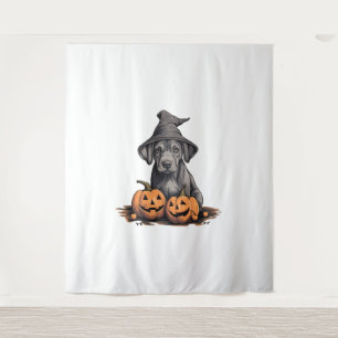 Halloween Witch Hat Pumpkin Dog Great Dane Tapestry