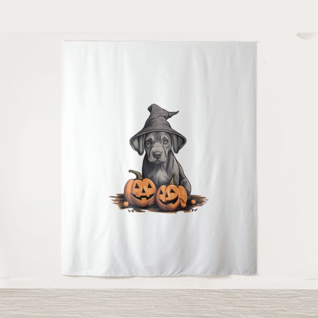 Halloween Witch Hat Pumpkin Dog Great Dane Tapestry (Front)