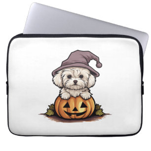 Halloween Witch Hat Pumpkin Dog Maltese Laptop Sleeve