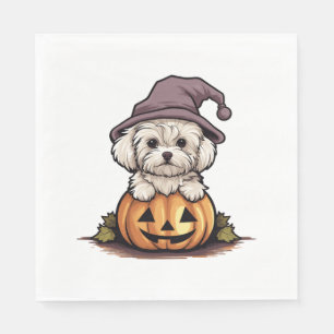Halloween Witch Hat Pumpkin Dog Maltese Napkin