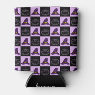 Halloween Witch Hat Pumpkin Face Spooky Pattern Can Cooler