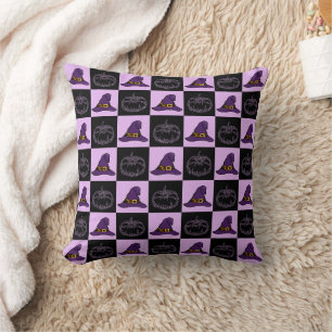 Halloween Witch Hat Pumpkin Face Spooky Pattern Cushion