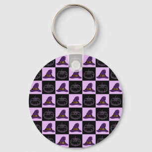 Halloween Witch Hat Pumpkin Face Spooky Pattern Key Ring