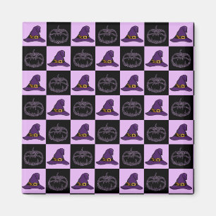 Halloween Witch Hat Pumpkin Face Spooky Pattern Magnet