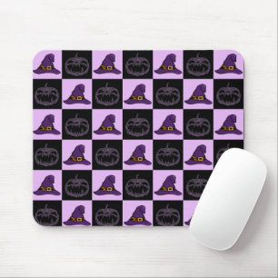 Halloween Witch Hat Pumpkin Face Spooky Pattern Mouse Mat