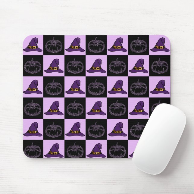 Halloween Witch Hat Pumpkin Face Spooky Pattern Mouse Mat (With Mouse)