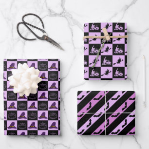 Halloween Witch Hat Pumpkin Face Spooky Pattern Wrapping Paper Sheet