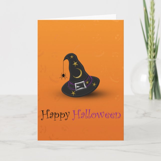 Halloween Witch Hat with Spider Card (Front)