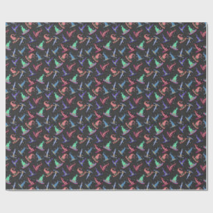 Halloween Witch Hats on Black Wrapping Paper