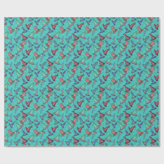 Halloween Witch Hats on Teal Blue Wrapping Paper