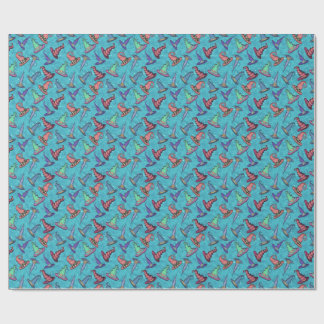 Halloween Witch Hats on Turquoise Blue Wrapping Paper