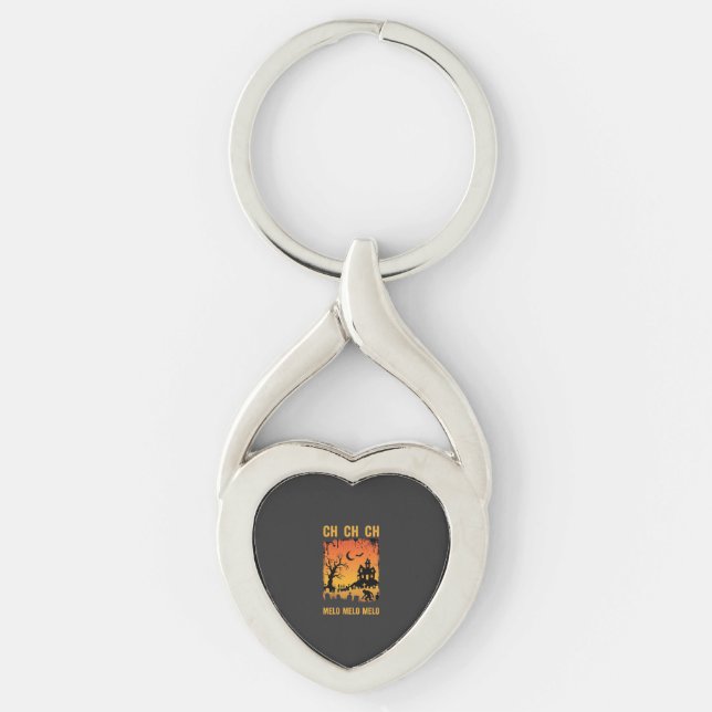 Halloween Witch Haunted House Silhouette Art_1 Key Ring (Front)