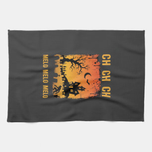 Halloween Witch Haunted House Silhouette Art_1 Tea Towel