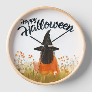 Halloween Witch in Flower Field Clock