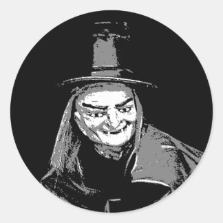 Halloween witch in hat ugly teeth sticker name tag