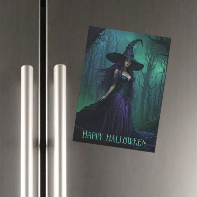 Halloween Witch in Purple and Black Magnetic Card (Creator Uploaded)