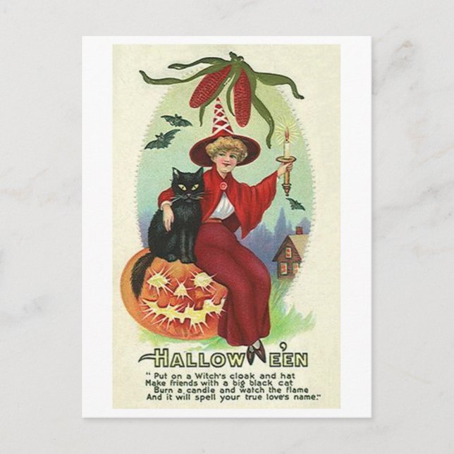 Halloween Witch in Red Cape Postcard (Front)