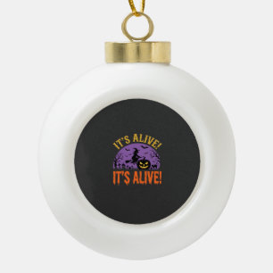 Halloween Witch Jack O Lantern It's Alive Ceramic Ball Christmas Ornament