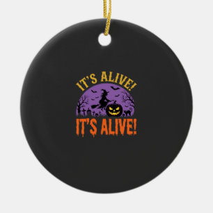 Halloween Witch Jack O Lantern It's Alive Ceramic Tree Decoration