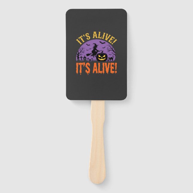 Halloween Witch Jack O Lantern It's Alive Hand Fan (Front)