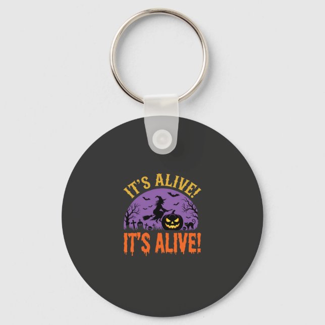 Halloween Witch Jack O Lantern It's Alive Key Ring (Front)