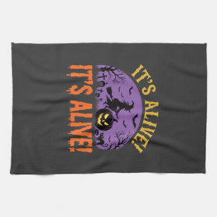 Halloween Witch Jack O Lantern It's Alive Tea Towel