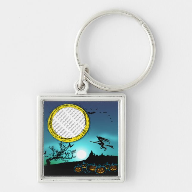 Halloween Witch, Jack o' Lanterns, Photo Frame Key Ring (Front)