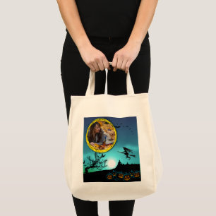 Halloween Witch, Jack o' Lanterns, Photo Frame Tote Bag