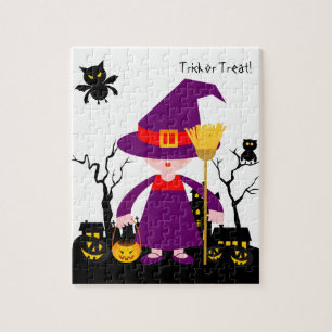 Halloween witch kid goes trick or treating jigsaw puzzle
