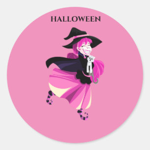 Halloween witch kids stickers. classic round sticker