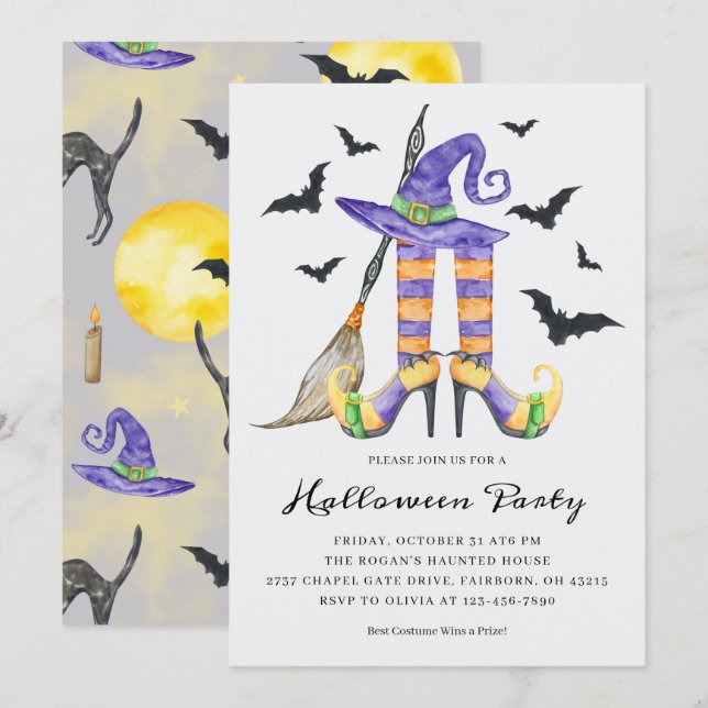 Halloween Witch Legs and Hat Party Invitation (Front/Back)