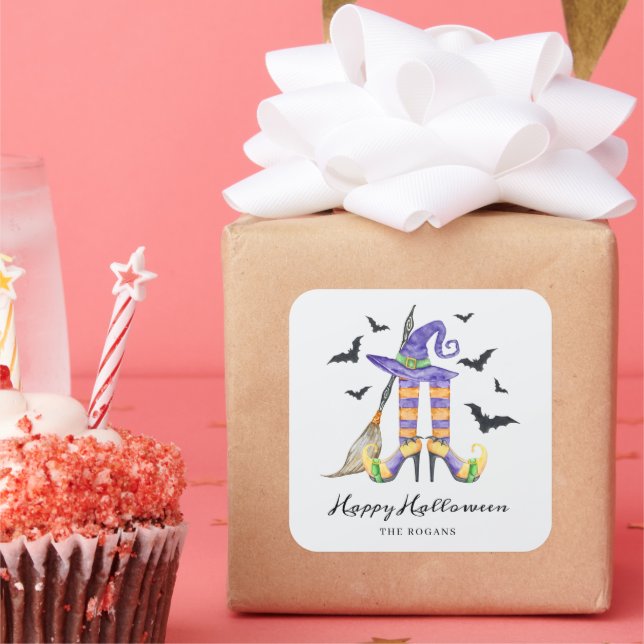 Halloween Witch Legs and Hat Square Sticker (Party)