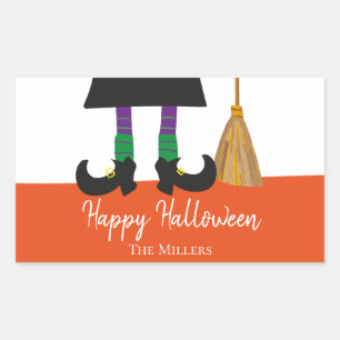 Halloween Witch Legs & Broom Personalised Rectangular Sticker