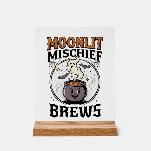 Halloween Witch Moon Mischief Acrylic Sign (Front)