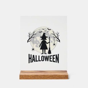 Halloween Witch Moon Vintage Engraving Design_1 Acrylic Sign