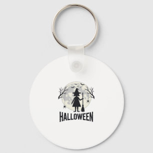 Halloween Witch Moon Vintage Engraving Design_1 Key Ring
