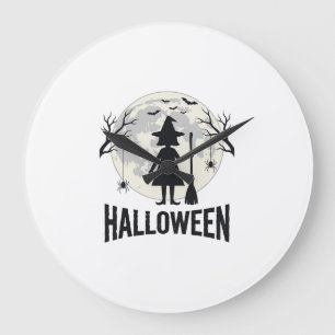 Halloween Witch Moon Vintage Engraving Design_1 Large Clock