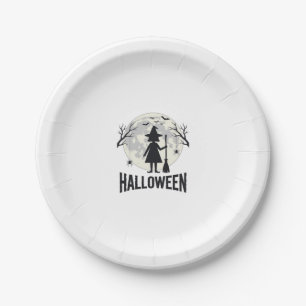 Halloween Witch Moon Vintage Engraving Design_1 Paper Plate