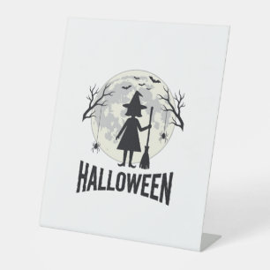 Halloween Witch Moon Vintage Engraving Design_1 Pedestal Sign