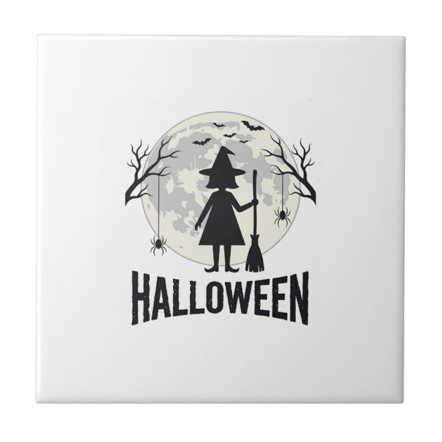 Halloween Witch Moon Vintage Engraving Design_1 Tile (Front)