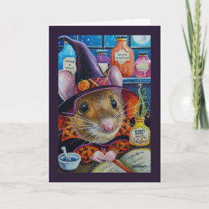 Halloween Witch Mouse & Potion Watercolor Art Card