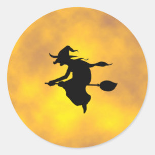 Halloween Witch on a broom classic round sticker