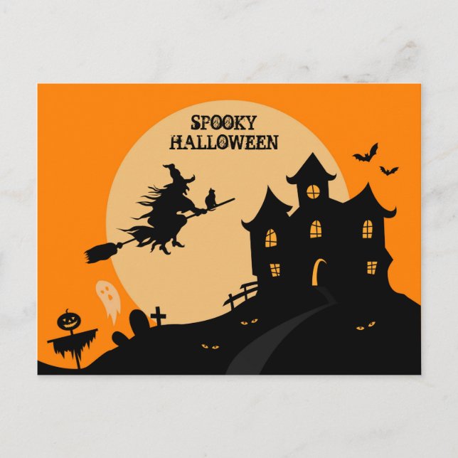 Halloween witch on a broom postcard (Front)