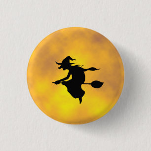 Halloween Witch on a broomstick button