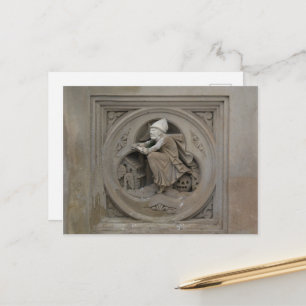 Halloween Witch on Broom 3d Stone Carving Photo Postcard