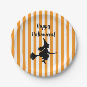 Halloween Witch on Broom Flying Paper Plate