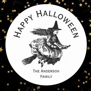Halloween Witch on Broomstick Classic Round Sticker